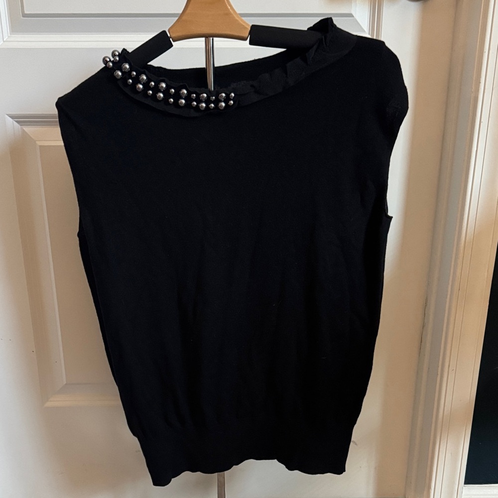 W by Worth Black Beaded Neck Sleeveless Tank